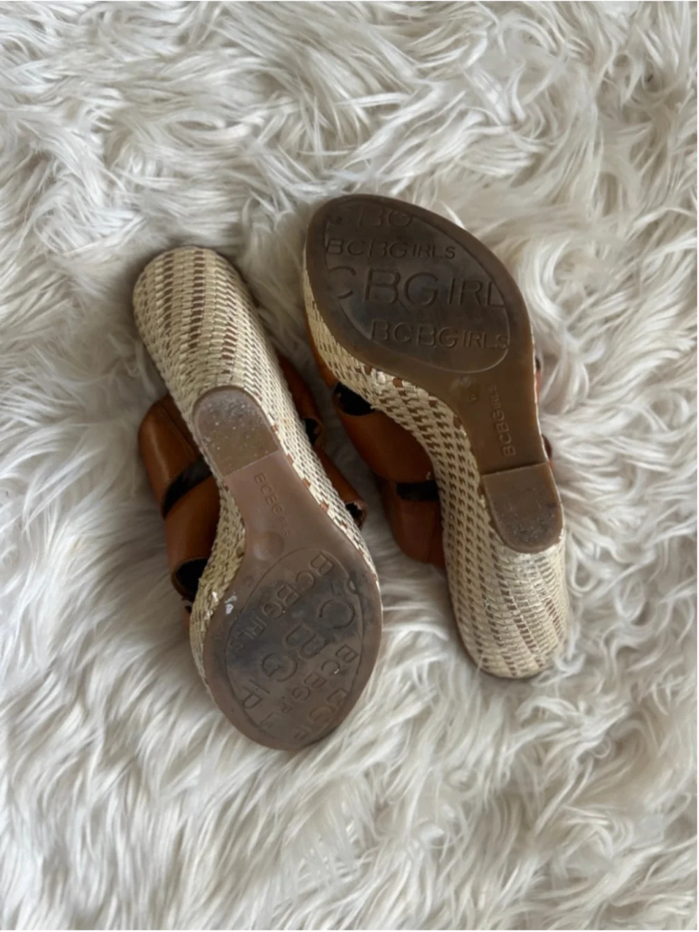 Well worn Brown Woven Wedge Sandals